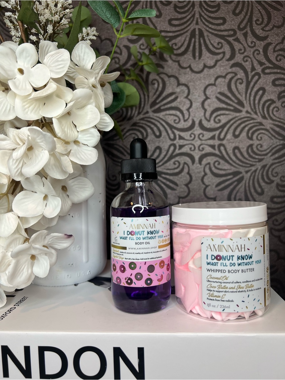 Aminnah 'I Donut Know' Pink Whipped Body Butter & Body Oil Set